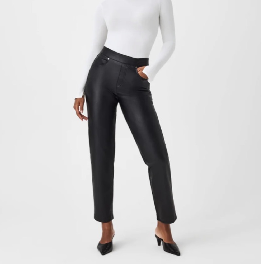 Spanx Leather Like Straight Leg Pant 1XL Petite 20528Q